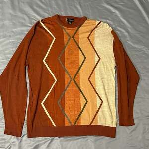 Stacy Adams Sweater Size 3XL Geometric Pattern Orange Knit Crew Neck